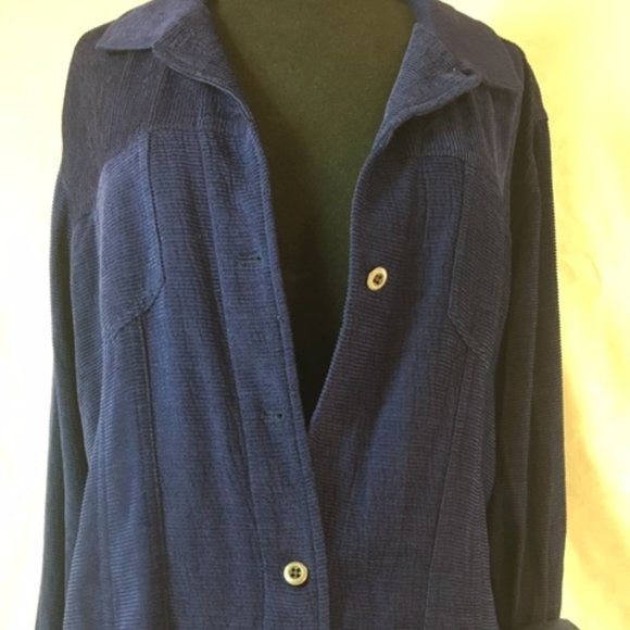 CHICO'S Blue Silk Corduroy Look Shirt/Jacket EUC - Picture 5 of 7